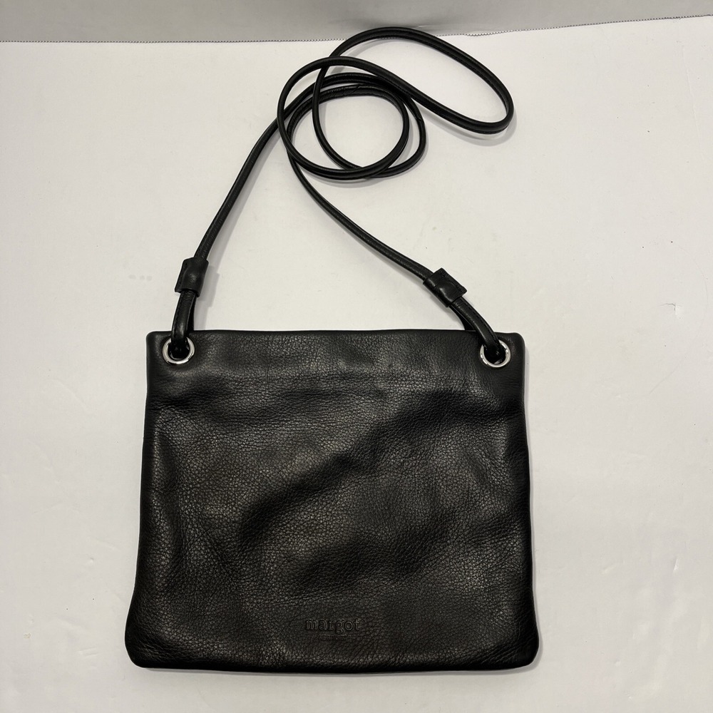 Margot New York Black Leather Zip Top‎ Crossbody Bag